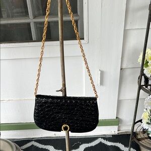 VTG Black Croc-Embossed Bag with Gold Chain